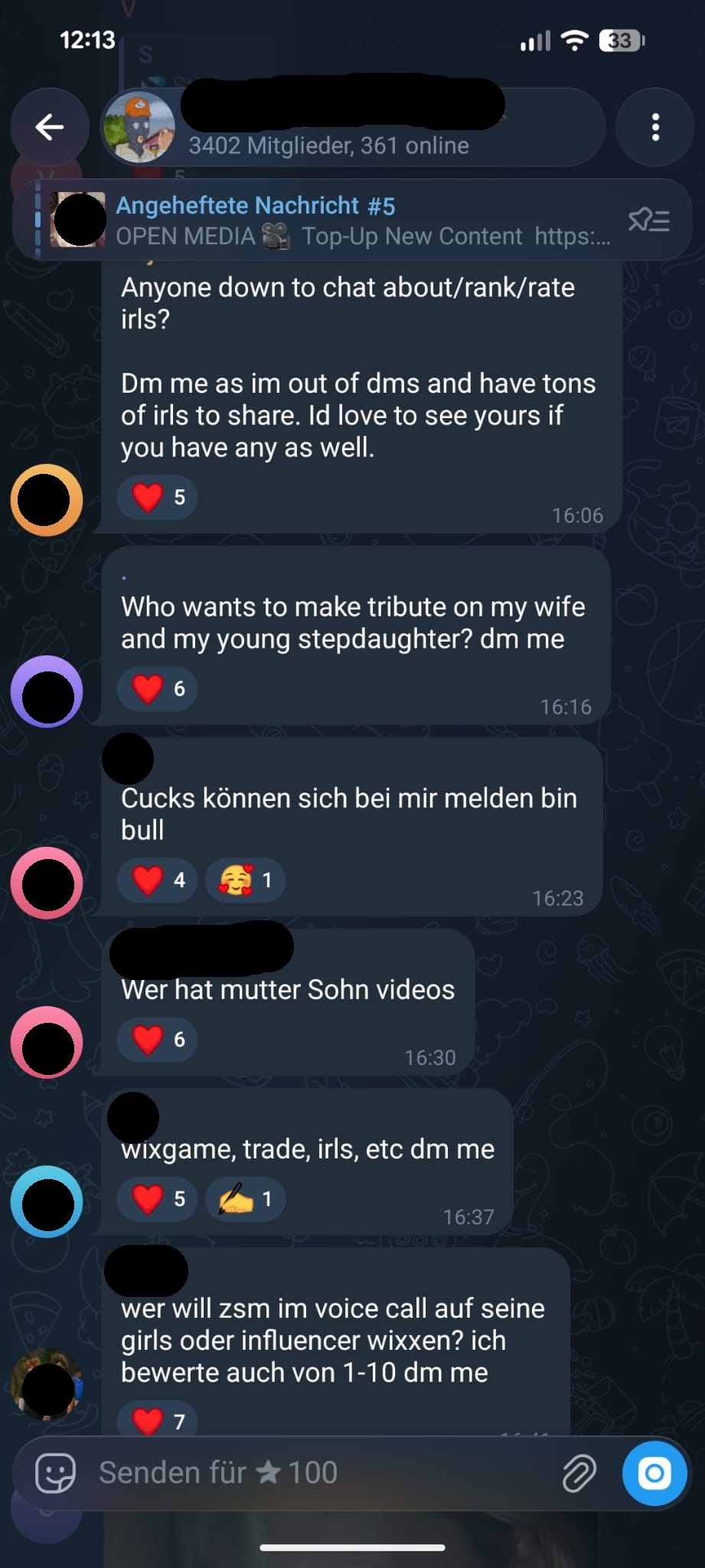 Weiterer Screenshot aus dem Telegram Täter-Netzwerk